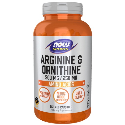 [BRSWIY32BQPQ4AL6] NOW Foods Sports Nutrition, Arginine & Ornithine 500/250 mg, Amino Acids, 250 Veg Capsules