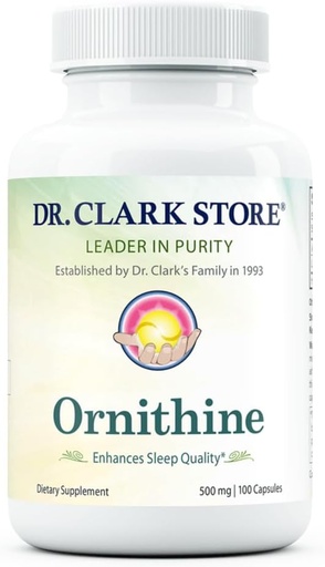 [BRSWKZY5OUOBYELG] Dr Clark Ornithine Dietary Supplement - Gluten Free, Natural Sleep Aid, promove o metabolismo das proteínas, limpeza e detoxificación, 500mg, 100 cápsulas de xelatina.