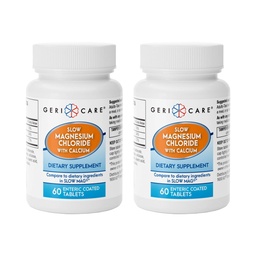 Gericare Slow Magnesium Chloride Calcium, Slow-Release Enteric Coated Tablets, Supports Proper Muscle Function, Helps with Carbohydrate Metabolism, 60 Count Bottle (Pack of 2)
