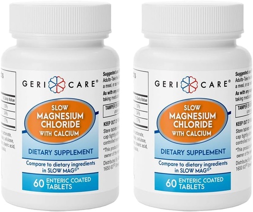 [BRSRA2Y6BENGA3TZ] Gericare Slow Magnesium Chloride | Calcium Tabletten von Geri-Care | Nahrungsergänzungsmittel | 60 Count Bottle (Pack von 2)