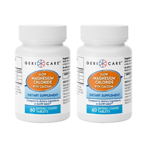 [BRSRA2Y6BENGA3TZ] Gericare Slow Magnesium Chloride Calcium, Slow-Release Enteric Coated Tablets, Supports Proper Muscle Function, Helps with Carbohydrate Metabolism, 60 Count Bottle (Pack of 2)