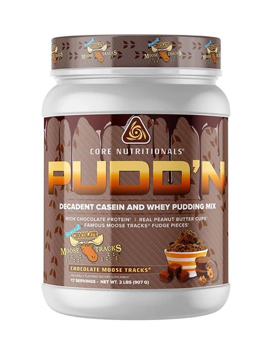[BRSRMCYCAUOQGELJ] Core Nutritionals Pudd'n, Decadent Protein Pudding Mix, Full Disclosure Casein Blend, Sustained Release, 20G Protein, 17 Servings (Chocolate Moose Tracks, 2 lb)