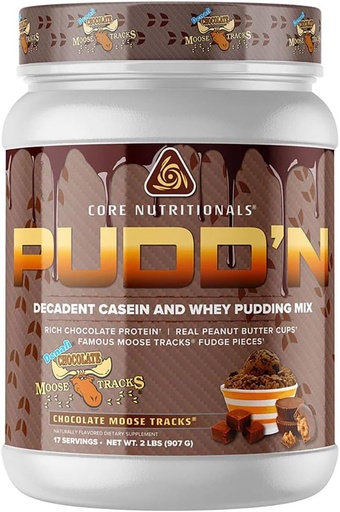 [BRSRMCYCAUOQGELJ] Core Nutritionals Pudd'n, Decadent Protein Pudding Mix, Full Releasement Casein Blend, Trvalé uvoľnenie, 20G Protein, 17 Servings (Cocolate Moose Tracks, 2 lb)