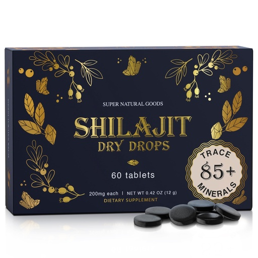 [BRSRAYIPB5YG2FI4] Pure Shilajit Resin Dry Drops - High Potency, Grade A, 100% Pure with Fulvic Acid & 85+ Trace Minerals for Better Energy Metabolism & Immune Support | 60 Easy-to-Take Tablets for Men & Women