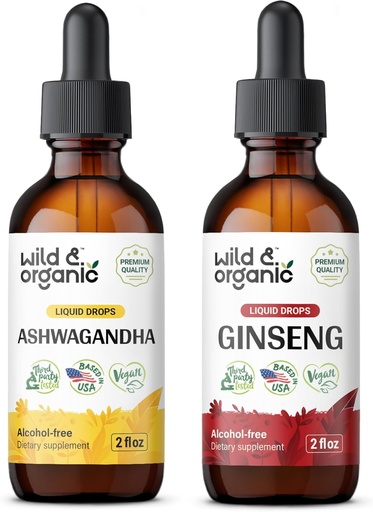 [BRSRAGAKBEFGMADJ] Wild & Organic Ashwagandha Tincture 4 fl oz & Ginseng Tincture 4 fl oz