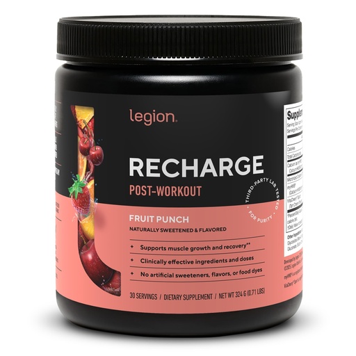[BRSWYCYFBYBGOHYU] LEGION Recharge Post Workout Supplement - All Natural Muscle Builder & Recovery Drink with Micronized Creatine Monohydrate. Naturally Sweetened & Flavored, Safe & Healthy (Fruit Punch, 30 Serve)
