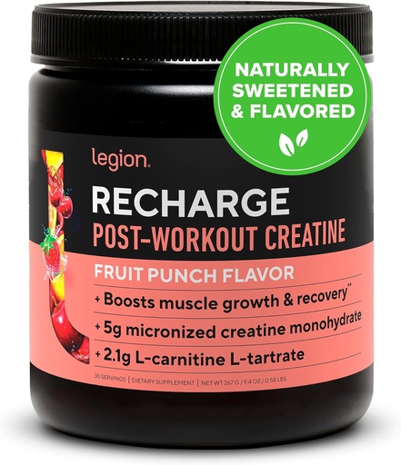 [BRSWYCYFBYBGOHYU] LEGION Recharge Post Workout dodatek - All Natural Muscle Builder & Recovery Drink z mikroniziranim kreatin monohidrat. Naravno sladkan in aromatiziran, varen in zdrav (Fruit Punch, 30 Serve)