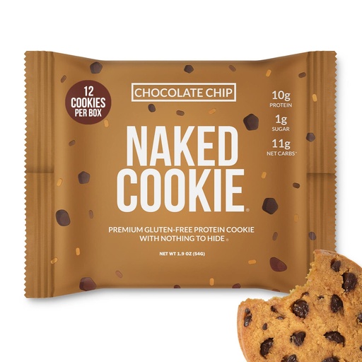 [BRSW22T4AEHBMCTB] Naked Chocolate Chip Protein Cookies - Premium Gluten-Free High Protein Cookies, Only 1G Sugar, 6G Fiber, No Artificial Sweeteners, Soy Free, No Gmos - 12 Pack