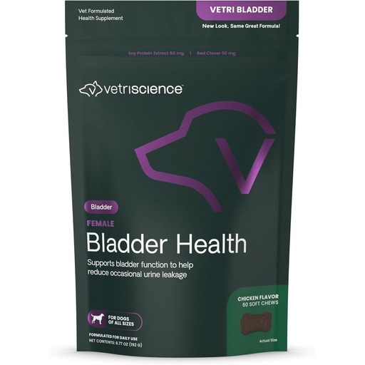 [BRSWI2QQAQDRQYLY] VetriScience Bladder Health Soft Chews for Dogs Bladder Control Supplement & Urinary Support - Incontinence Support Formula with Soy Protein & Red Clover, Chicken Flavor, 60 Count