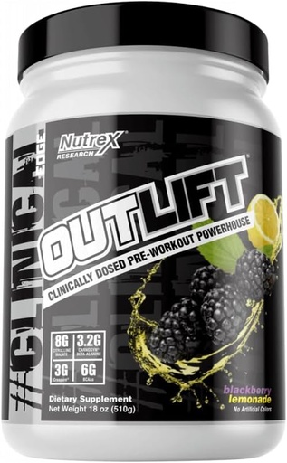 [BRSWKZIPOMFQ4GQZ] Nutrex Research Outlift Pirms Workout pulveris, Blackberry Lemonade 18oz, 20 Kalpo