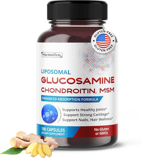 [BRSRAGLYDMIGM2Q2] Liposomal GLUCOSAMINE CHONDROITIN, MSM - Soporte Juntas saludables, cartílago fuerte, uñas, cabello - 180 días de suministro - Made in the USA