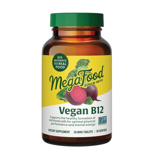 [BRSWIZIGO5YWCHDE] MegaFood Vegan Vitamin B12 with Vitamin B6, B12 and Folic Acid Supplements for Women and Men Supports Cellular Energy Metabolism, Nervous System Health & Cardiovascular Function - 30 Mini Tablets