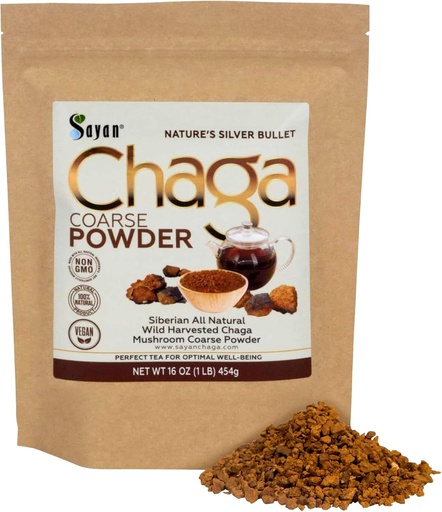 [BRSWK2Q4AJ4AYCL2] Sayan Siberian Pure Raw Coarse Chaga Powder 1lb / 454g – Premium Wild Forest Harvested Super Antioxidant Tea – Supports Immune System and Digestive Health – Focus, Energy, Clarity, Wellness - Non-GMO