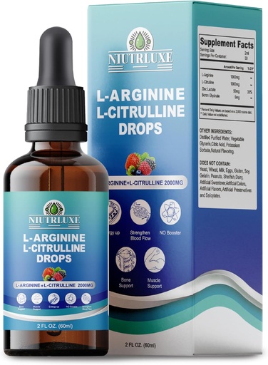 [BRSRAFT6PMBQYHQZ] L-Arginina L-Citrulline cae líquido, L-Arginina para hombres con hierro y zinc, alta absorción L-Arginina L-Citrulline Suplementos, sublingual L-Arginina 1000 mg,Vegan, No GMO, 60ml