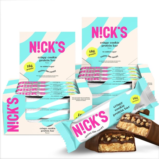 [BRSROZINAAAWEAI6] Nick's Protein Bars Krispi Cookie | 16g protein | 210 calories | Low Carb Keto Friendly Snacks No Added Sugar (Multipack 24 bars x 50g)