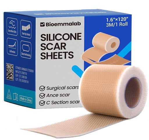 [BRSRAGQKBUFWG2T3] Silicone Scar Sheets Surgical Tape (1.6”x120” Roll) Face Patches Acne Treatment C Section Strips, Skin-Sensitive Medical Grade Healing Scar Bandages Pads for Keloid, Stretch and Tummy Tuck Recovery