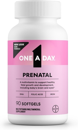 [BRSWKF35AEGGCDA3] Un giorno Vitamine Prenatali- Acido Folico, Ferro, Omega- 3 (DHA), Vitamine di Gravidanza per le Donne, Multivitamina Prenatale per il supporto mamma e bambino, Gravidanza Deve avere 90 Ct (Packaging May Vary)