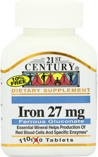 [BRSWIY37BQHGGA34] 21st Century Iron 27 Mg Ferrous Gluconate Tabletit, 110 Luku (Pakki 2)