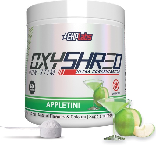 [BRSWYGIPBF7BU33H] EHP Labs OxyShred Non Stimulant Pre Workout Powder - Stim Free Pre Workout, Caffeine Free Preworkout for Men & Women with L Glutamine & Acetyl L Carnitine - Apple, 60 Servings