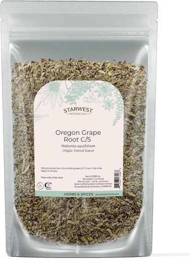 [BRSWIFQ4CEAQAFDO] Starwest Botanicals Oregon Grape Root Wildcrafted - Dried Loose Herb for Tea, Tinctures, Capsules, & Salves, Natural Wellness for Women & Men, Cut & Sifted, Certified Kosher, Non-GMO - 4 oz Pouch