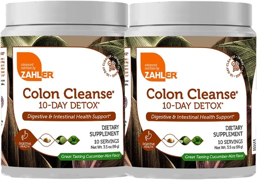 [BRSRAAL7BEBGKADP] Zahler Colon Cleanse 10-Day Detox Cleanse - Cucumber Mint Flavor - Herbal Digestive Wellness - Colon Cleanser & Detox for Bowel Movement, Body Detox, Digestion Aid for Women and Men - 3.5 oz (2 Pack)