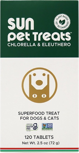 [BRSRAHA3CJYBQ3T5] Sun Chlorella Sun Pet Treats Green Superfood Cat & Dog Supplement - Chlorophyll Eleuthero & Lecithin, Minerals, Antioxidants & Vitamins for Dogs & Cats - Immune Defense, Skin & Gut Health - 120 Bites