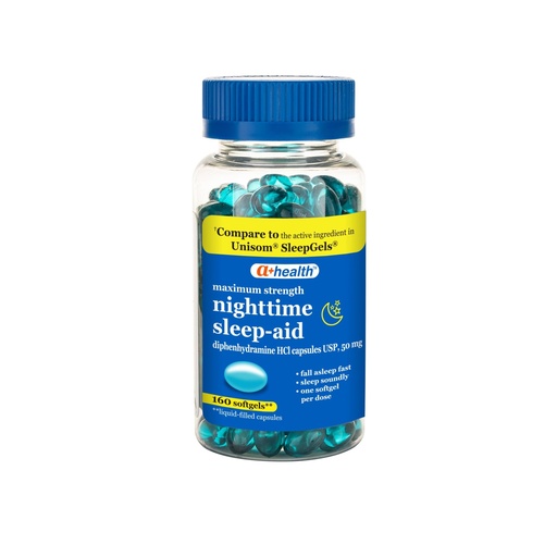 [BRSW2YIEB55QAFLZ] A+Health Nighttime Sleep Aid Diphenhydramine 50mg Softgels, Maximum Strength, 160 Count
