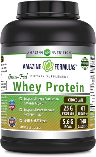 [BRSWGHT4CQBB43DA] Amazing Formulas Grass-Fed Whey Protein Supplement | Chocolate Flavor | 25 G Protein Per Serving | Non-GMO | Gluten-Free | Made in USA