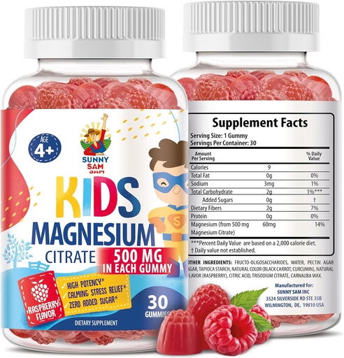 [BRSROAQEAB7WKCT7] Sugar-Free Magnesium Gummies for Kids & Teens - 500mg Calm Magnesium Citrate - Chewable Magnesium Gummy Supplement for Sleep, Mood & Muscle Support - 30 Days Supply