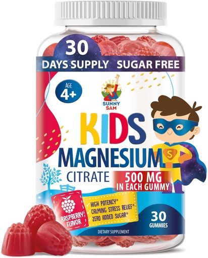 [BRSROAQEAB7WKCT7] Sugar-Free Magnesium Gummies for Kids & Teens - 500mg Calm Magnesium Citrate - Chewable Magnesium Gummy Supplement for Sleep, Mood & Muscle Support - Citrato de Magnesio para Niños - 30 Days Supply