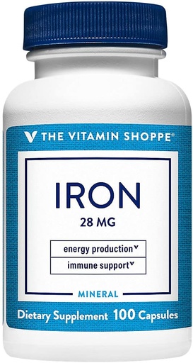 [BRSWIYTYOEDRGGT4] The Vitamin Shoppe Iron 28G, Well Absorbed Forms of Iron, Supports Immune Health & Energy Production, Essential Mineral, Once Daily (100 Capsules)
