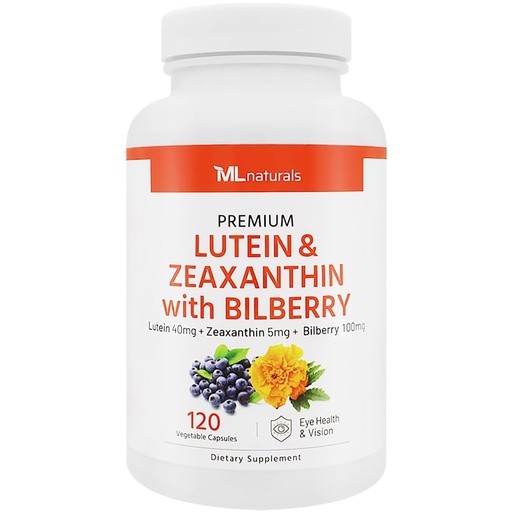 [BRSRMCQ7C4NRYG3J] ML Naturals Lutein & Zeaxanthin with Bilberry – 40mg Lutein, 5mg Zeaxanthin & 100mg Bilberry (Per Serving) – 120 Vegetable Capsules – Supports Eye Health & Vision