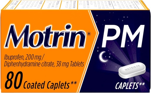 [BRSWKFYEDEEB4CIZ] Motrin PM Caplets z 200 mg ibuprofena & 38 mg difenhidramin pomoč v spanju, nočna bolečina Reliever za manjše bolečine in bolečine, razsutem stanju, 80 ct