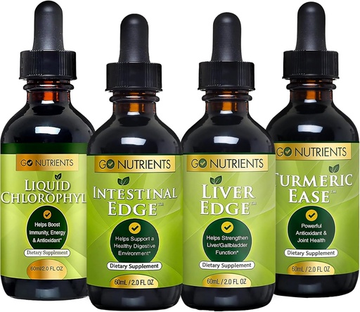 [BRSRAGLQA4JQKDTL] Go Nutrients Digestion & Detox Bundle – Liquid Chlorophyll, Liver Edge, Intestinal Edge, Turmeric Ease – Supports Cleansing, Digestion, Liver Health, and Body Defense, Revitalize Skin &Vitality