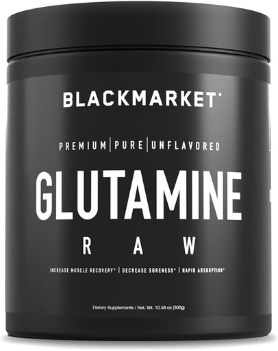 [BRSWYYILOUHBQFLX] BLACKMARKET RAW Glutamine - Workout Powder Drink Mix for Men & Women, Improve Recovery & Reduce Muscle Soreness, Increase Memory, Focus, Concentration, 300 Grams