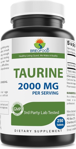 [BRSROFQTBMMRECDB] Brieofood Taurine 2000 mg per Serving 250 tabliet - 3. Party Lab testované pre čistotu a kvalitu