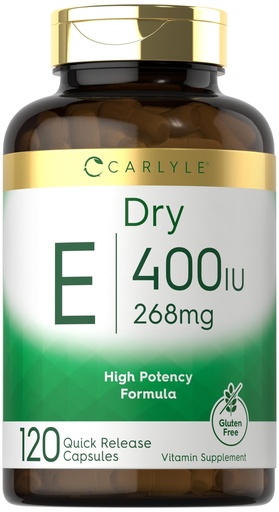 [BRSROZTYOBYQIC3Z] Carlyle Dry Vitamin E 400 IU | 120 Capsules | D-Alpha Tocopheryl | High Potency Formula | Non-GMO and Gluten Free