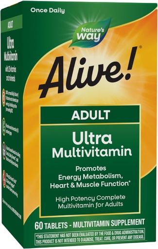 [BRSWIYI4AYHQCGAV] ¡La naturaleza está viva! Adulto Ultra Multivitamínico, Promueve Metabolismo Energético, Función del Corazón y el Musculo*, con B-Vitamins Incluyendo B12 Metilado, Gluten Free, 60 Tablets