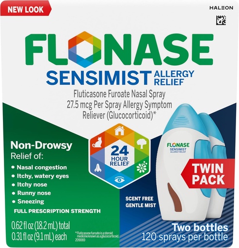 [BRSWGZL4OYJRSYDU] Flonase Sensimist Allergy Relief Nasal Spray for Non-Drowsy, 24-Hour Multi-Symptom Allergy Relief – 120 Sprays (Pack of 2)