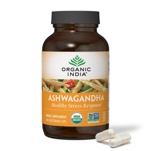 [BRSWK2YMC55WGG3O] ORGANIC INDIA Ashwagandha Capsules - Organic Ashwagandha Supplement - Vegan Ashwagandha Root, Gluten-Free, Kosher, Non-GMO, Supports Stress Relief, Energy, and Sleep - 180 Capsules
