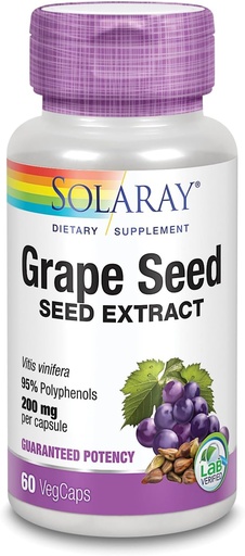 [BRSWKHQYAYCQAAYV] SOLARAY Grape Seed Extract 200 mg Plus Bioflavonoid Complex | Healthy Cardiovascular & Blood Vessel Support | 60 VegCaps