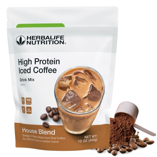 [BRSW2BQ2A4IG2YA7] Herbalife HERBALIFE NUTRITION High Protein Iced Coffee Drink Mix: (House Blend 12 oz 343g) Energy and Protein, Made From Real Coffee, 12 ounces