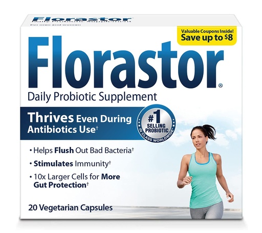 [BRSWIYY7AUOGE23Y] Florastor Probiotics for Digestive & Immune Health, 20 Capsules, Probiotics for Women & Men, Dual action helps flush out bad bacteria & boosts the good with our unique strain Saccharomyces boulardii