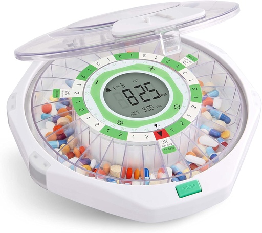 [BRSRMAT5OV7BM2DK] Live Fine 28-Day Automatic Pill Dispenser Frosted Lid with Upgraded LCD Display and Key Lock, Sound & Light for Prescriptions, Medication, Vitamins, Supplements & More