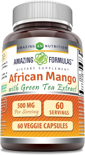 [BRSRAYIYCANBGCTV] Amazing Formulas African Mango with Green Tea Extract Supplement | 500 Mg per Serving | 60 Veggie Capsules | Non-GMO | Gluten-Free | Made in USA