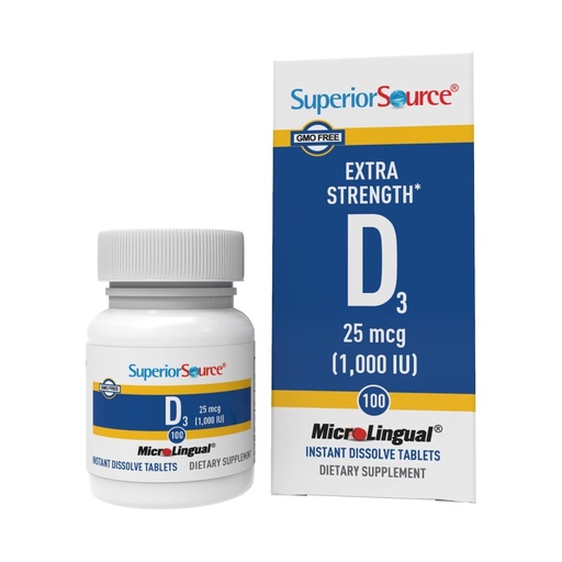 [BRSWIYI7CF7RAHDK] Superior Source Vitamin D3 1000 IU - Offers Immune System, Brain & Nervous System Support - Aids Calcium Absorption for Teeth & Bone Health - Bariatric Friendly - 100 Sublingual Dissolving Tablets