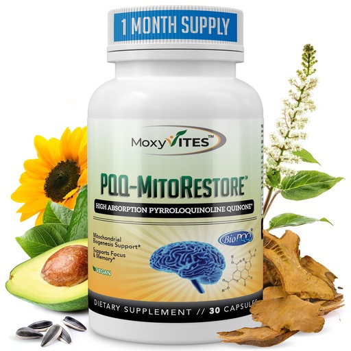 [BRSWGAA2OYGWCG34] PQQ MITORESTORE Brain Supplements for Memory and Focus - Mitochondria Supplement with BioPQQ 20mg - Purest Form NOT Chemically Synthesized, Cognitive and Heart Support - 30 Vegan Capsules, Non GMO