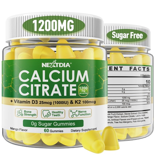 [BRSRAH3YOYJRYA35] Calcium Citrate Gummies 1200mg with Vitamin D3 K2, Chewable Calcium Supplements for Women & Men, High Potency Support B0ne, Te*th, Strength & Immune Health, Mango Flavor, Non-GMO, Sugar Free, 120 Cts