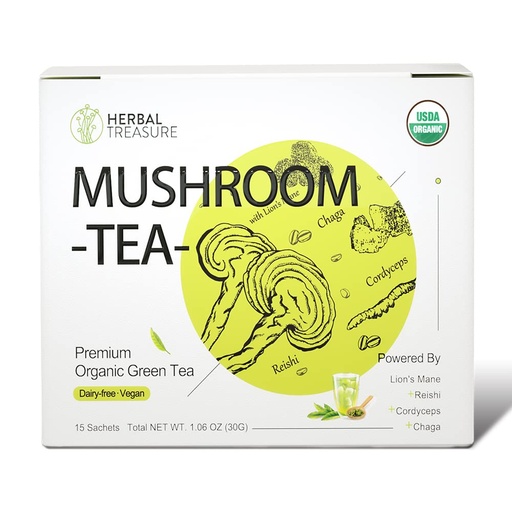 [BRSROYL3OYJRGF3X] WL Herbal Treasure Mushroom Green Tea with Lions mane Reishi Cordyceps Chaga 15 Count