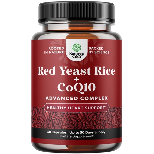 [BRSROYYHCUARSCTB] Red Yeast Rice with CoQ10 Supplement - Advanced Healthy Heart & Healthy Cholesterol Levels Formula for Men & Women - Red Yeast Rice Capsules with 1200mg per Serving and CoQ10-60 Count